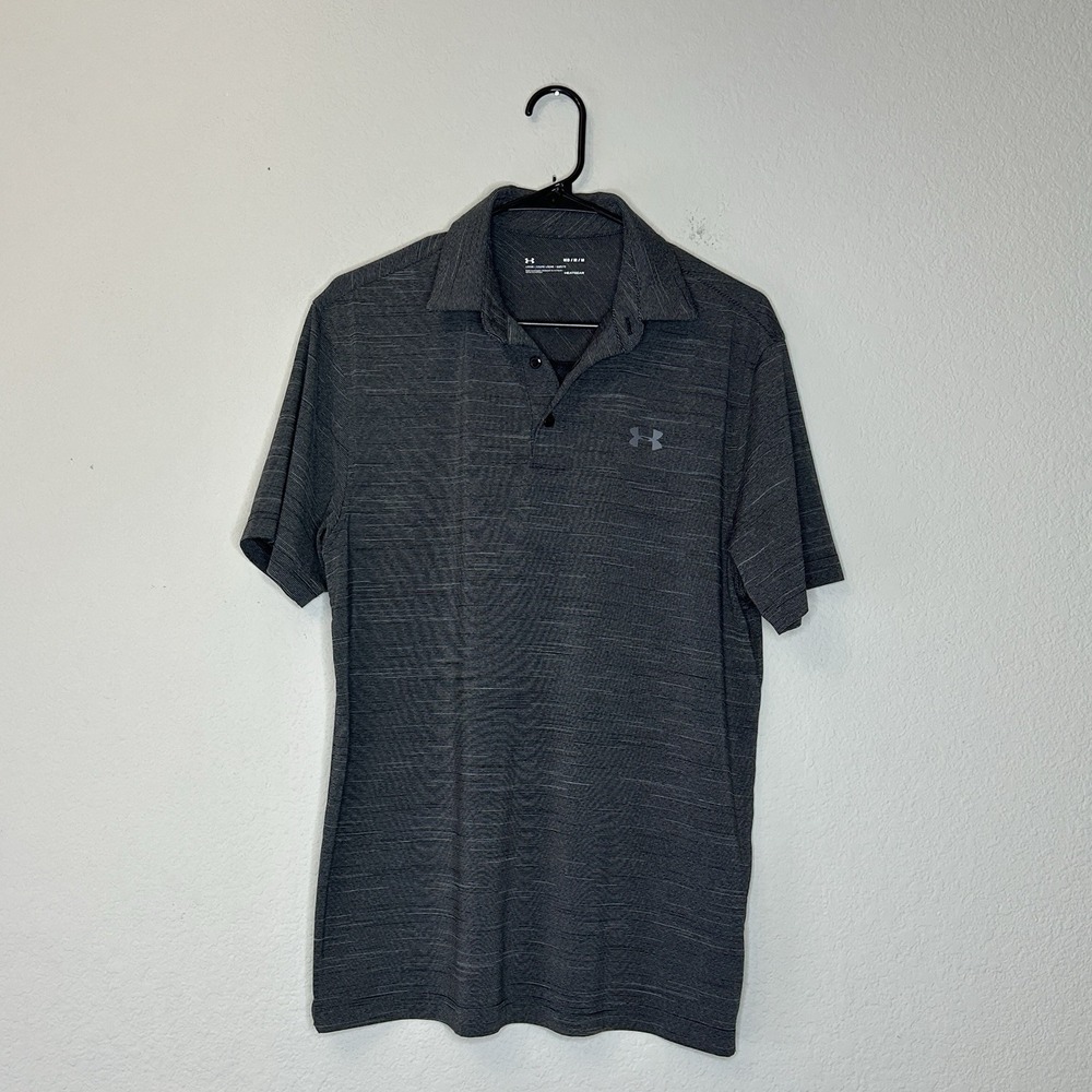 Under Armour Men's Matchplay Charcoal Gray Stripe Polo Shirt Size S Loose Fit